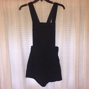 Black suede overall shorts